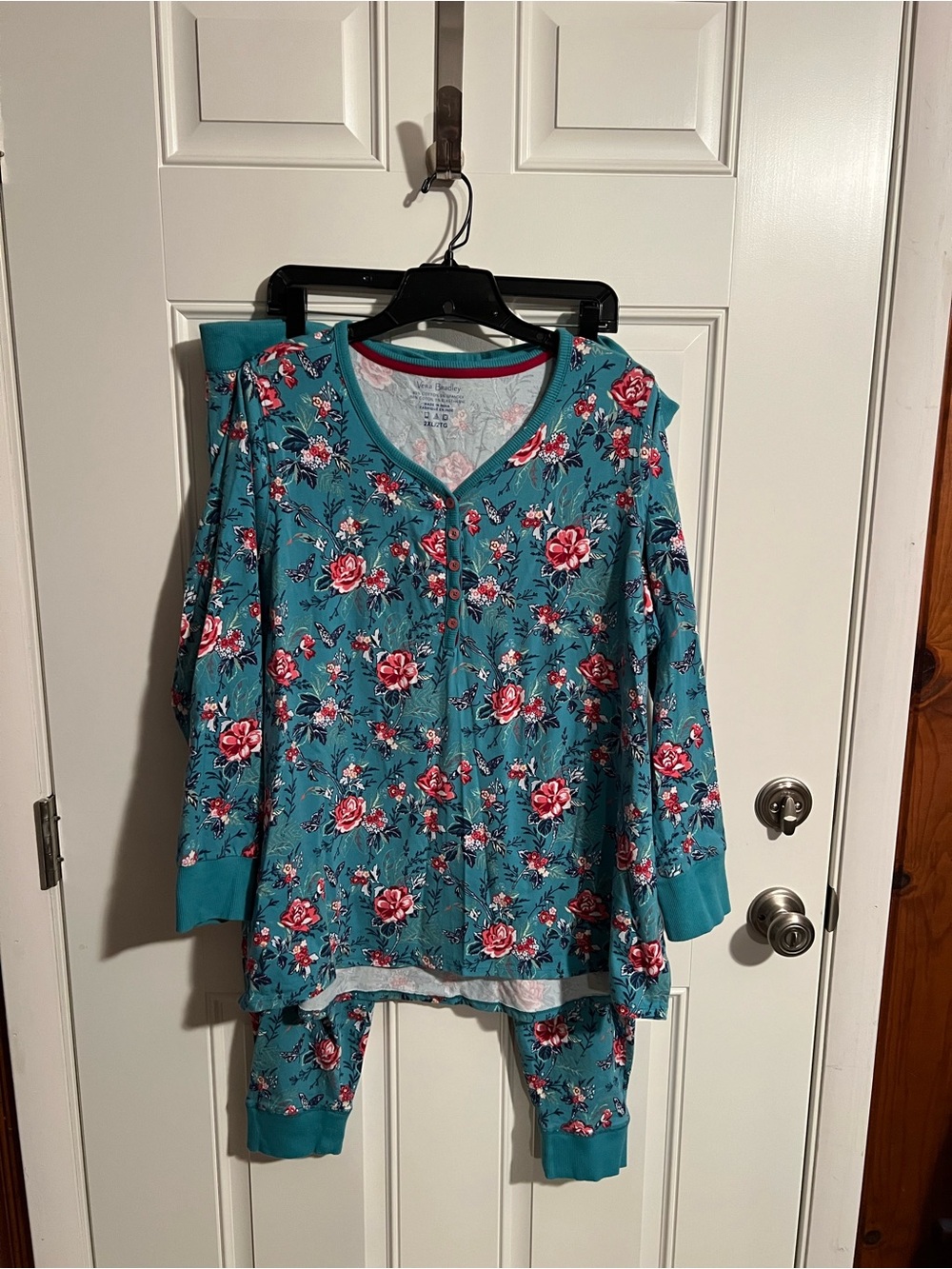 Womens Teal Floral Long-Sleeve Pajama Set